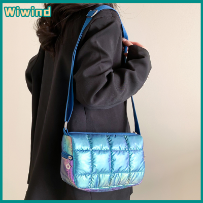ฤดูหนาวสุภาพสตรีกระเป๋านักช้อปแฟชั่น Quilted Check Commute Bag Simple Casual Nylon Elegant Soft Portable สำหรับวันหยุดสุดสัปดาห์