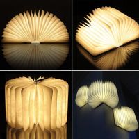 Big Size Portable USB Wooden Folding Book Lamp LED Night Light Art Decorative Lights DeskWall Magnetic Lamp Warm White