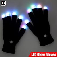 ๑◇▽ 10pairs Halloween Cosplay Rave LED Luminous Gloves Colorful Light Knitted Gloves Fingertip Glowing Flashing Unisex Magic Gloves