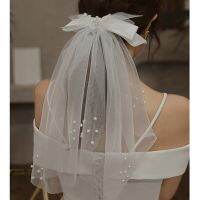 New Bowknot Pearl Beaded Soft Tulle Short Veils Bridal Marriage Wedding Accessories Bride Headpieces Hair Accessories