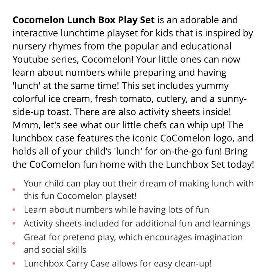 CoComelon Lunchbox Playset - Includes Lunchbox, 3-Piece Tray, Fork, Spoon,  Toast with Egg, Apple, Popsicle, Activity Card - Toys for Kids, Toddlers