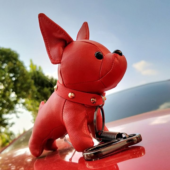 MONSTER Keychain] Bulldog Keychain Pu Leather Animal Dog Keyring Holder Bag  Charm Trinket Chaveiros Bulldog Bag Accessories Punk Style Pendan