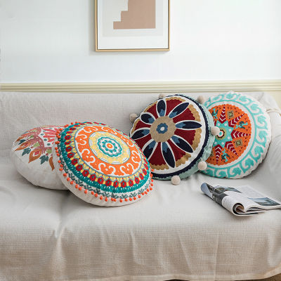 1pc Round Cushion Bohemian Style Embroidered Round Futon Fluffy Seat Cushions for Sofa Home Decorative Sofa Cushion without Filling