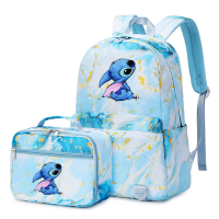 2pcs Lilo Stitch Multi Pocket Backpack with Lunch Bag Rucksack Casual School Bags for Women Student Teenagers Sets