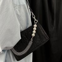 Women Bag 2023 Spring New Korean Sweet Pearl Chains Solid Zipper SOFT Shoulder Bags Handbags Ladylike Girls Bag High Quality