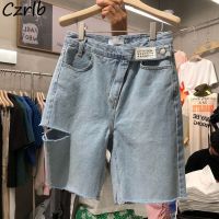 【hot】 Shorts Hole Denim Waist Pockets Design All-match Streetwear Clothing шорты женский