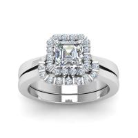 Exquisite Women Alloy Ring Princess Cut White Rhinestone Engagement Anniversary Ring Jewelry Set