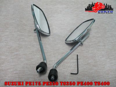 SUZUKI PE175 PE250 TS250 PE400 TS400 LH&RH SIDE MIRROR SET PAIR (THREAD 8 mm.) // กระจกมองหลัง เกลียว 8 มม. สินค้าคุณภาพดี