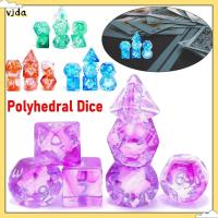 VJDA 7Pcs/set 7-Die Table Game ลูกเต๋า DND D4 D6 D8 D10 D12 D20 โปร่งใสโปร่งใส ลูกเต๋าหลายด้าน หลายเหลี่ยมเพชรพลอย เกมปาร์ตี้ปาร์ตี้ ลูกเต๋าเกม TRPG DND