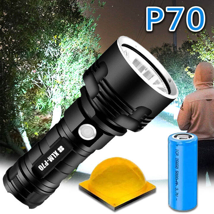 ไฟฉายสว่างมาก-ไฟฉาย-xhp70-super-powerful-led-flashlight-มีระบบชาร์จในตัว-ใช้แบตเตอรี่-with-1-26650-tactical-torch-usb-ไฟฉายแบบชาร์จไฟได้