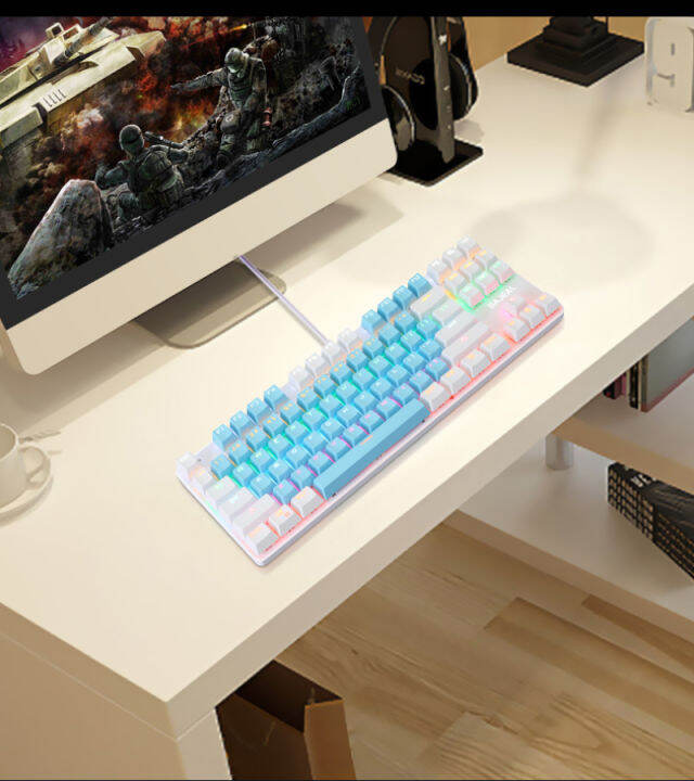 yaba-mechanical-keyboard-two-color-87-key-green-axis-mechanical-keyboard-pink-gaming-girl-keyboard-abs-wear-resistant-keycap