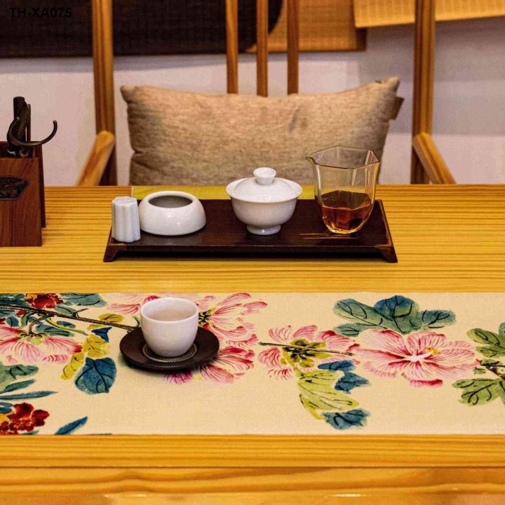 tianzhong-โต๊ะน้ำชากันน้ำสไตล์จีน-โต๊ะน้ำชาผ้าปูโต๊ะผ้าแถบศิลปะสไตล์โบราณธงชาผ้าธงโต๊ะสไตล์จีน