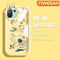 YIWESAN เคสสำหรับ Xiaomi 11 Lite 5G 11 Lite 5G Ne ลายการ์ตูน Nasa Astronaut Motif น่ารักลายเส้นขอบนิ่มโปร่งใสเคสกันกระแทกเคสโทรศัพท์ซิลิโคนเนื้อนิ่มหนาทนทานต่อการตก