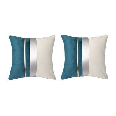2 Pack Stitching Velvet Throw Pillow Pillowcase Gold Striped Leather Cushion Cover for Sofa Living Room Decoration