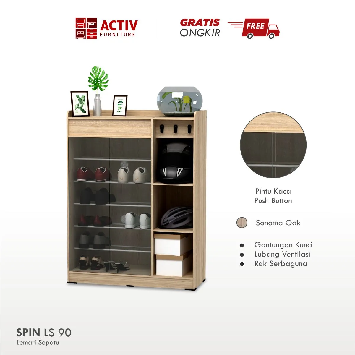 activ lemari sepatu kaca 5 susun / rak sepatu helm / spin ls 90