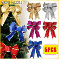 [Warm Homie] 5Pcs 24Cm Christmas Bow Decoration Christmas Ornament Glitter Powder Bow Christmas Tree Pendant Gift