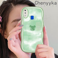 เคส Chenyyka สำหรับ VIVO Y91 Y91i Y95แฟชั่นลวดลายหมีสีเขียวขอบเป็นคลื่นกันกระแทกแบบใสนิ่มเคสมือถือเคสป้องกันซิลิกาเจลโปร่งใสลายกล้องถ่ายรูปเก๋ไก๋