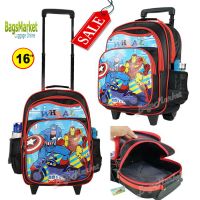 BagsMarket Kids Luggage 16 นิ้ว Wheal กระเป๋าเป้มีล้อลากสำหรับเด็ก เป้สะพายหลังกระเป๋านักเรียน 16 นิ้ว รุ่น 8303 Captain-กัปตัน (Black-Red) ขนาดใหญ่