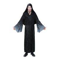 Men Halloween Black Gothic Costume Scary Skeleto Wicca Cosplay Vampire Wizard Long Hoodie Robe Gown Joker Outfit Plus Size