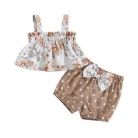 Newborn Infant Baby Girls Summer 2 Piece Outfit Floral Sleeveless Tank Tops + Dot Print Elastic Shorts Fashion Cute Clothes  by Hs2023