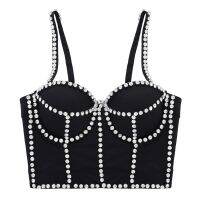 [COD]HAN Women Luxury Diamond Rhinestone Bustier สายสปาเก็ตตี้เซ็กซี่ Push Up Corset Camisole เครื่องประดับลูกปัด Fish Boned S Christmas Gift