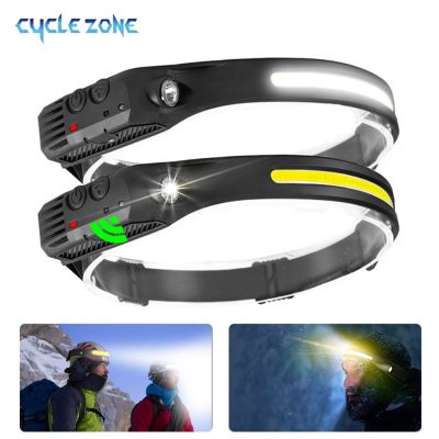 Sensor Headlamp COB LED Head Lamp USB Rechargeable Front Lamp 10 Lighting Modes Super Bright Head Light with Built in Battery