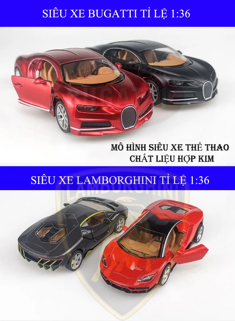 Mô hình bộ đôi siêu xe thể thao (Bugatti vs Lamborghini) bóng bẩy, chất  liệu hợp kim bền đẹp tỉ lệ 1:36. 