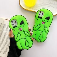 Funny Cartoon 3D Middle Finger Alien soft Silicone case for iphone 8 plus 7 6 6s x xr xs 11pro max se 2020 protection Back Coque