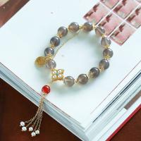 [COD] 10MM smoked purple agate bracelet womens four-leaf clover pendant tassel national tide retro gift wholesale