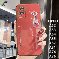 JieFie Elk Deer สำหรับ OPPO A57 / A55 / A54 / A53 / A52 / A31 / A74/A76แฟชั่นกวางหัวปลอก Chrome ชุบ TPU ปกหลัง