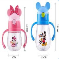 Mickey Childrens Straw Cup Drop-Resistant No-Spill Cup Baby Cute Cartoon with Handle Summer Water Glass with Scale foUpTH