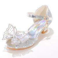 รองเท้า Cinderella สำหรับเด็กผู้หญิงส้นเด็กชุดเจ้าหญิงปาร์ตี้หนัง Wedges เด็กผีเสื้อ Slip On งานแต่งงาน Ballerina Flats