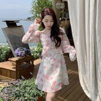 Summer in the new senior French gentle wind first love sense of a word shoulder floral dress female temperament