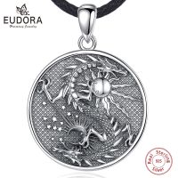 Eudora 925 Sterling Silver Moon Dragon Necklace For Women Man Vintage Sun Dragon Amulet Pendant Personality Jewelry Party Gift