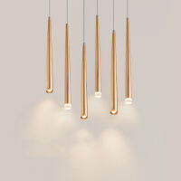 Nordic Dimmiable Long Tube Pendant Lights 357W Kitchen Island Dining Living Room Cafe Conical LED Crystal Hanging Lamp