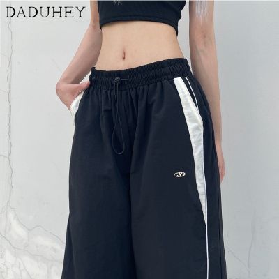 [ส่งของ]DaDuHey New American Style Ins High Street Striped Jogging Pants High Waist Wide Leg Pants Large Size Jogging Pants