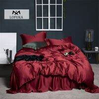 Lofuka Luxury Women 100% Silk Red Bedding Set 6A Grade Silk Duvet Cover Queen King Flat Sheet Fitted Sheet Pillowcase For Sleep