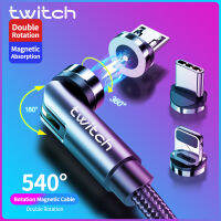 Twitch 540หมุนแม่เหล็กสายชาร์จแม่เหล็กไมโครยูเอสบีมือถือสายโทรศัพท์ประเภท C สายชาร์จสำหรับไอโฟนหัวเหว่ย Xiaomi