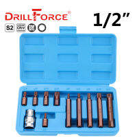 Drillforce 11PCS M5-M12 12 "ไดรฟ์ Spline Socket Bits ชุด S2อะแดปเตอร์แรงบิด Spanner Ratchet ประแจซ่อมเครื่องมือ M5M6M8M12