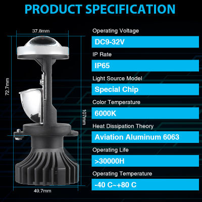 2020 Brand New T1 H4 LED Headlights car H4 Mini Projector Lens 6000K DC9-32V High Low Beam Auto led lights