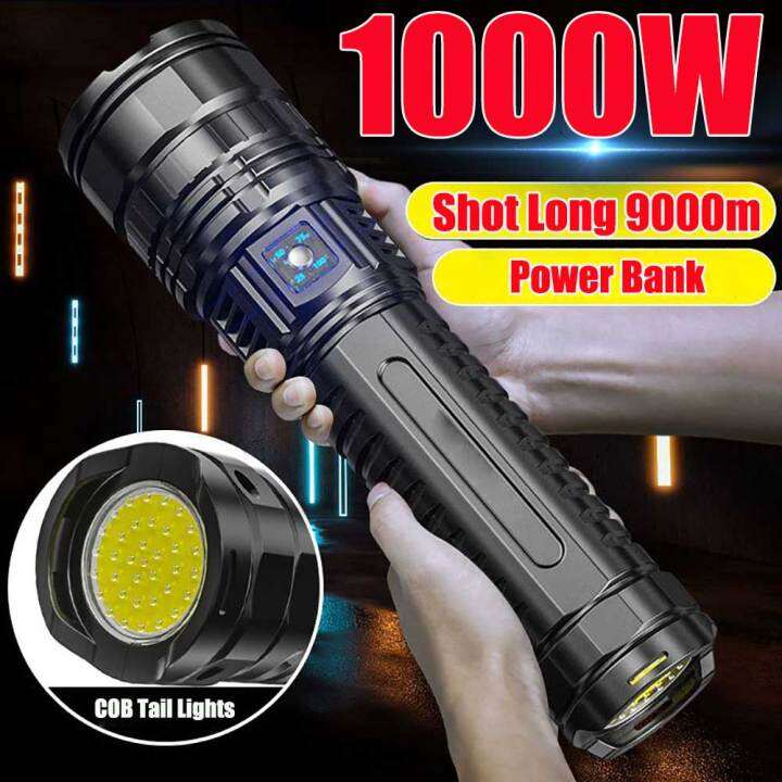 Super Bright Torchlight 1000W Most Powerful Led Flashlights Builtin