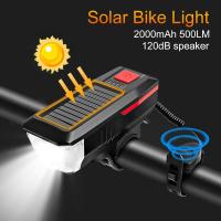 Solar Bicycle Front Light Rechargeable Lamp Bike Horn Light Bicycle Lantern Headlight Cycling Flashlight Bicycle Accessories