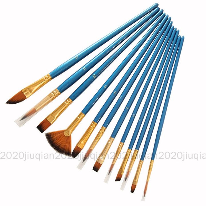 ready-stock-12-pcs-high-quality-painting-brushes-nylon-hair-wooden-handle-multifunctional-brushes-for-water-color-and-acrylic-painting-students-and-artists-painting-brush-3-color-available