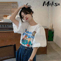 Molisa Fashion เสื้อยืดแขนสั้นผู้หญิง เสื้อยืดแขนพอง เสื้อแฟชั่นผญ สไตล์เกาหลี9112