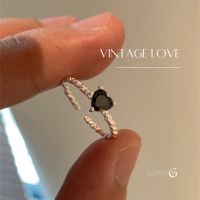 GLAMOR✨แหวนเงินแท้ Vintage Love แหวนเพชรสีดำนำโชค แหวนมงคล แหวนผู้หญิง แหวนพลอย แหวนไพลิน แหวนปรับขนาดได้ แหวนหิน