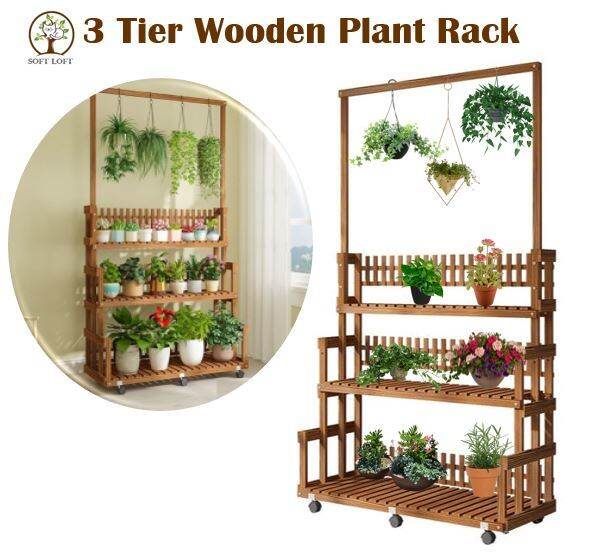 3 Tier Wooden Plant Rack Multiple Layer Adjustable Plant Rack For