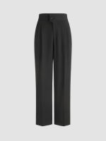 Cider Woven Mid Waist Solid Pleated Tapered Trousers