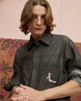 ROSEROMPSTUDIO , BLACK DENIM DECEMBER SHIRTS , เสื้อเชิ้ต ยีนส์ ทรงหลวม สียีนส์