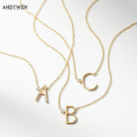 ANDYWEN 925 Sterling Silver Gold Leter A M Mini Sized Initial Necklace A B C Stone Monogram Pendant Jewelry Luxury Gift Women