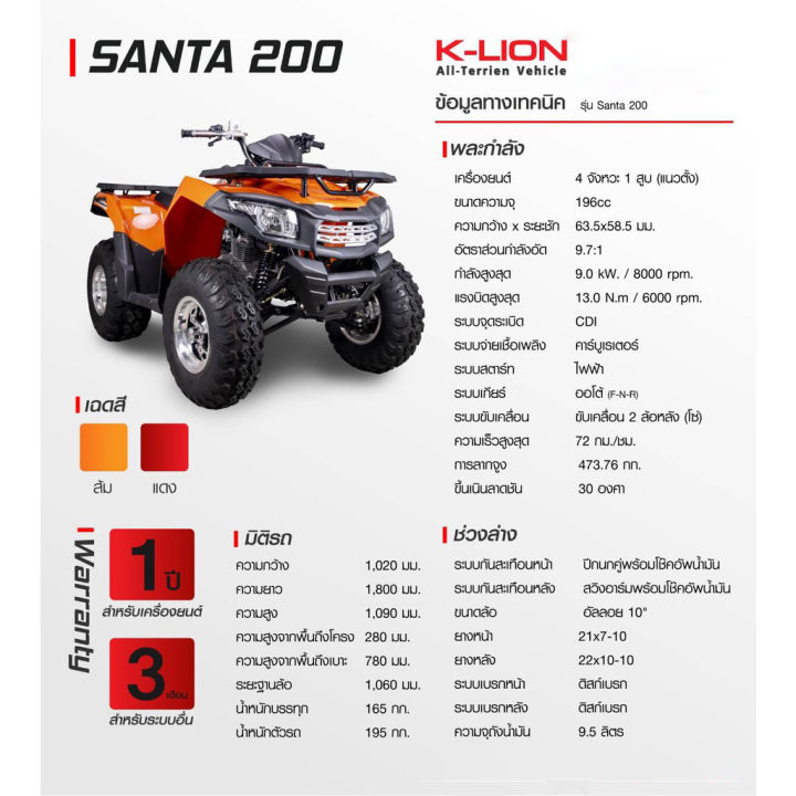 รถ-atv-ยี่ห่อ-k-lion-รุ่น-santa-ga200-ความเร็วสูงสุด-72-กม-ชม-เกียร์ออโต้-รับประกัน-1-ปี